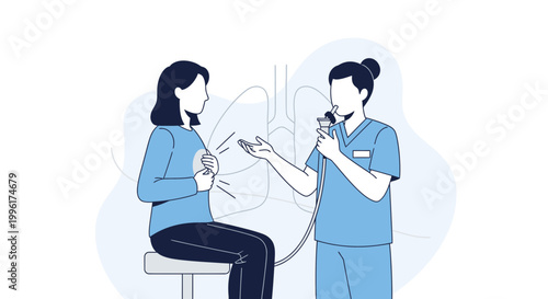 Doctor performing lung function test on patient with spirometer, respiratory health checkup