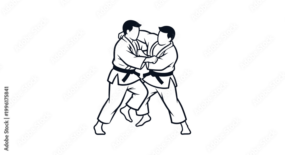 Fototapeta premium simple silhouetted sign judo logo jujutsu clean line graphic illustration.