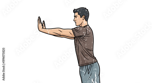 Man pushing against a wall, isolated on white background