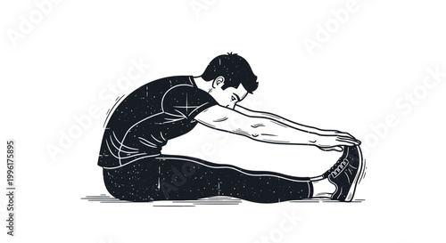 Man stretching hamstrings, seated forward bend exercise illustration