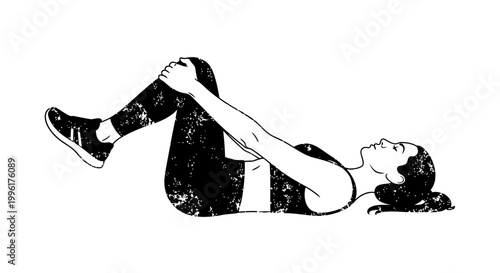 Woman exercising on floor, drawing style, stretching legs