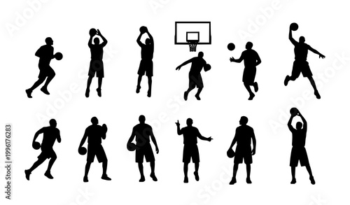 Elite basketball players vector silhouettes set with dynamic and vibrant sports action poses