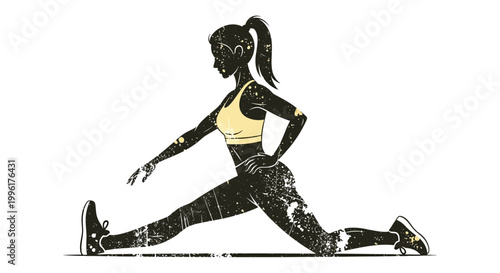 Woman stretching split, fitness silhouette, grunge style