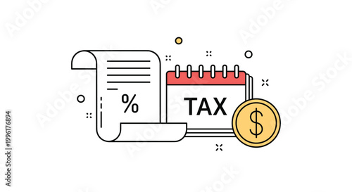 Tax payment and financial planning concept with calendar icon tax form and dollar coin in flat design style.