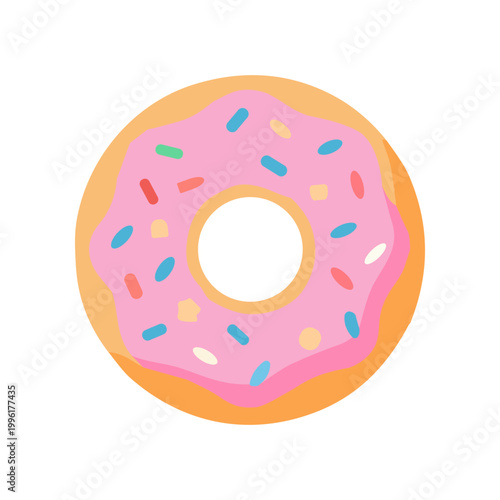 Colorful Donut With Pink Frosting.