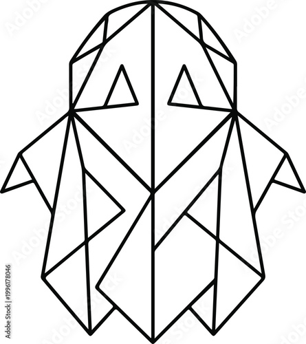 Modern geometric line art of a ghost silhouette featuring a polygonal and minimalist triangular design.