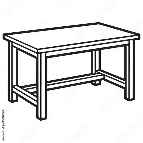 Minimalist rectangular table with metal frame and casters