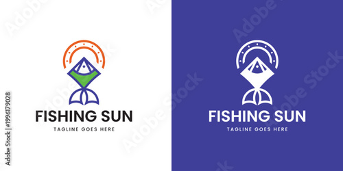 Fishing Sun Outdoor Adventure Circle Badge Logo Design
