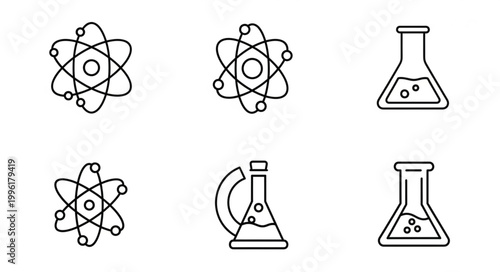 Science Icons Atom And Beaker Symbols.