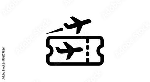 Fotografie Airplane ticket icon with flying plane