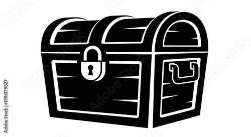 Black and white illustration of a treasure chest with a lock
