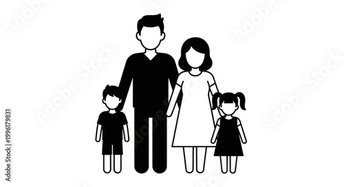 Stylized Silhouette of a Happy Family with Two Children.