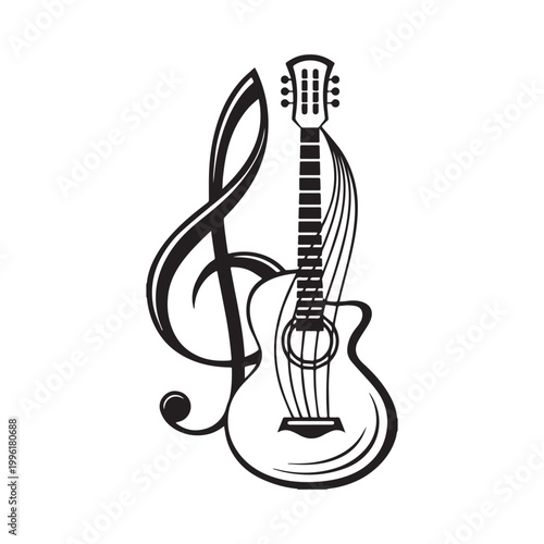 Acoustic Guitar with Treble Clef – Music Symbol Vector Illustration