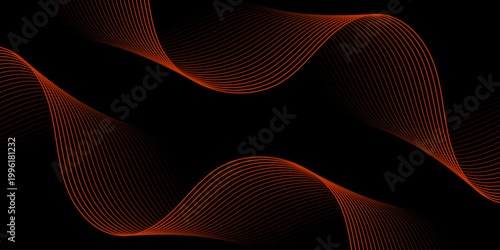 Dynamic abstract background with waves and lines, elegant design with copy space, orange and black gradient	