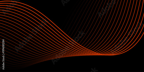 Black background with orange wave lines with copy space, abstract modern design for web and presentation