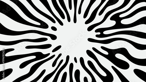 monochrome radial burst background with organic flowing liquid shapes modern minimal black and white dynamic pattern texture for wallpaper branding and digital backdrop