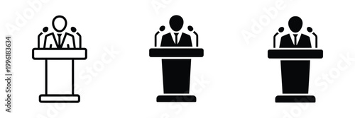 Speaker icon vector, person at podium for presentation, public speaking, and conference communication symbol design