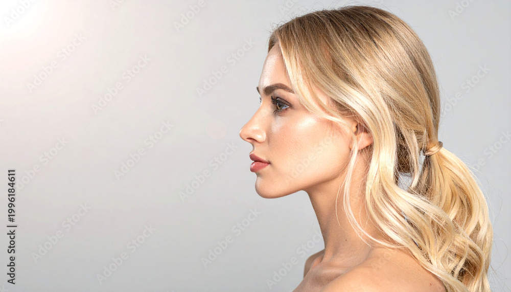 Naklejka premium Beautiful woman in a light-colored ponytail