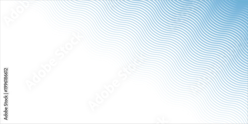 Blue wave texture gradient. Fading curved linear halftone gradation. Wavy water lines pattern wallpaper. Thin to thick undulate stripes background for overlay, print, cover, graphic design. Vector
