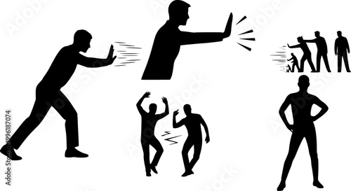 Person aggression ,couple in anger,Angry argument,stormy relations, Navigating emotional turbulence in human bonds, Frustration in mood vector, silhouette of crying men, Depressed men collection