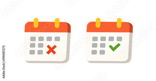 Calendar appointment confirmation and cancellation icon set flat vector illustration