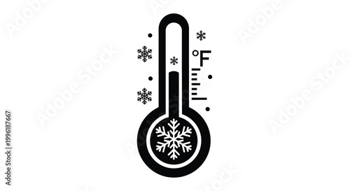 thermometer icon with snowflakes black and white