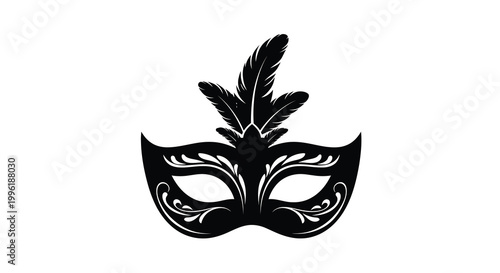 venetian mask with feathers black and white silhouette