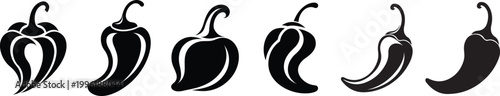 Chili pepper vector icons set for spice design food labels restaurant menus and organic vegetable graphic illustrations.