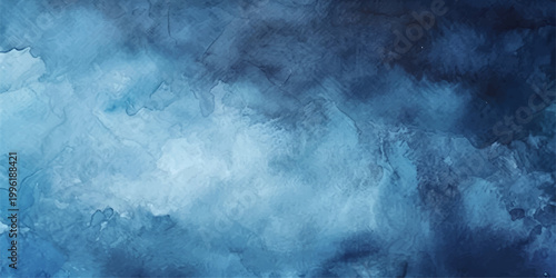 watercolor-style depiction of a dramatic cloudscape, evoking a sense of mystery and ethereal beauty. Blue hues dominate the canvas. for background, web, ui, branding, design