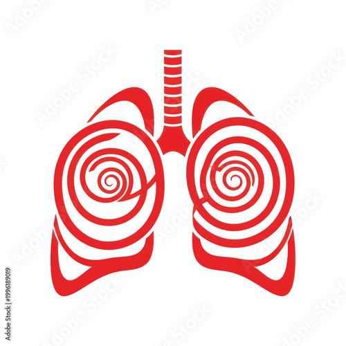 Abstract Red Lungs Illustration with Swirls - Respiratory Health Concept