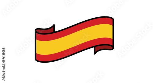 spanish flag ribbon in red yellow colors on white background
