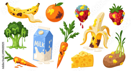 Rotten Fruits and Vegetables Collection - Spoiled Food Icons