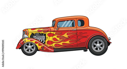 Vintage Hot Rod Car with Flame Graphics - Classic Automobile