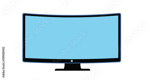 curved monitor with blue screen on white background