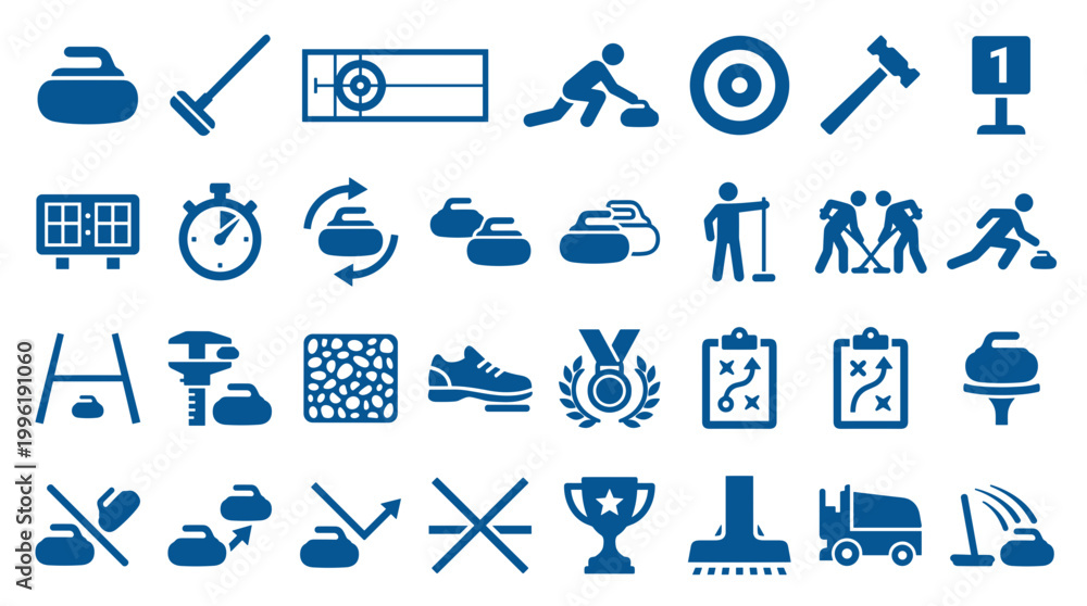 Αυτοκόλλητο Collection of curling sport icons and symbols representing game elements equipme