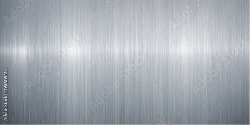 A sleek brushed metal texture featuring a shiny silver stainless steel plate surface with a gray metallic aluminum pattern and light reflections on a textured grey wallpaper backdrop