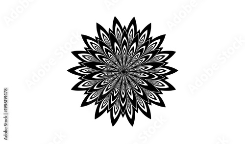 Bold illusion mandala floral black white high contrast optical vector ornament