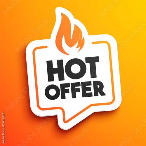 Orange Speech Bubble Label With Flame Icon And Text Hot Offer