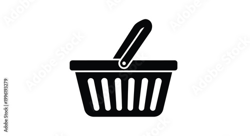 shopping basket icon vector in black and white