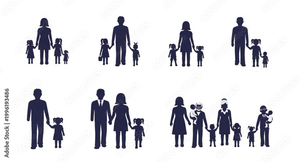 Εκτύπωση καμβά Diverse Family Silhouettes Representing Different Family Structures