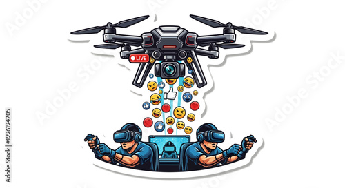 Drone delivery concept with excited people receiving packages