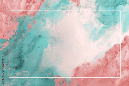 Abstract pastel turquoise and pink clouds in a rectangular frame