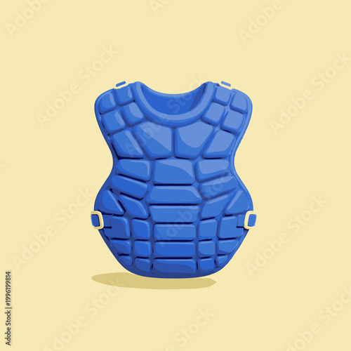 Blue chest protector isolated on yellow background for sports protection