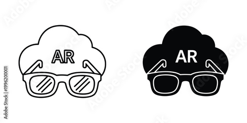 Augmented reality depiction with cloud and glasses icons in contrasting styles
