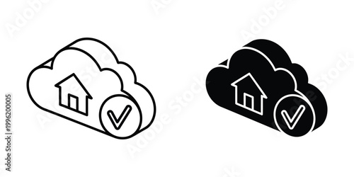 Cloud services with home and checkmark icons in contrasting styles