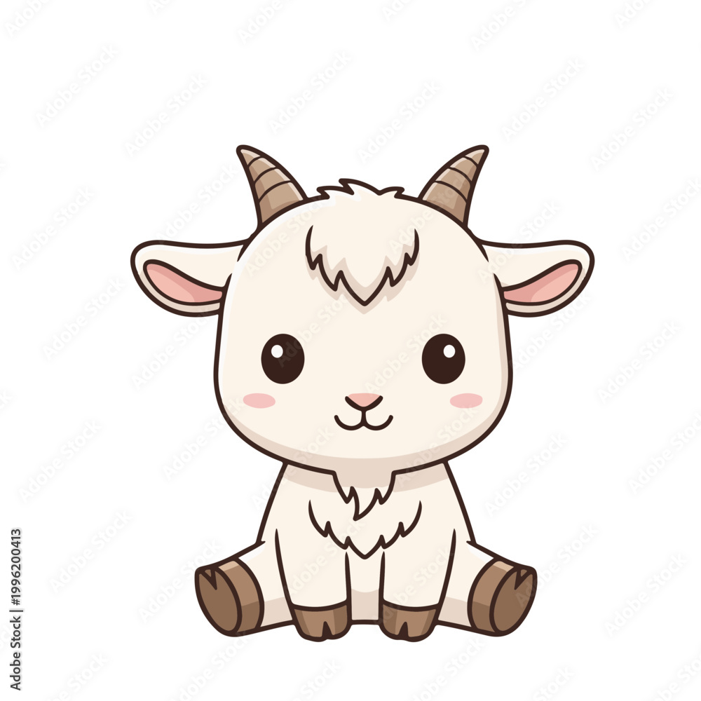 Fototapeta premium Adorable cartoon baby goat illustration, a delightful and friendly farm animal character perfect for children's books, playful designs, and charming digital art