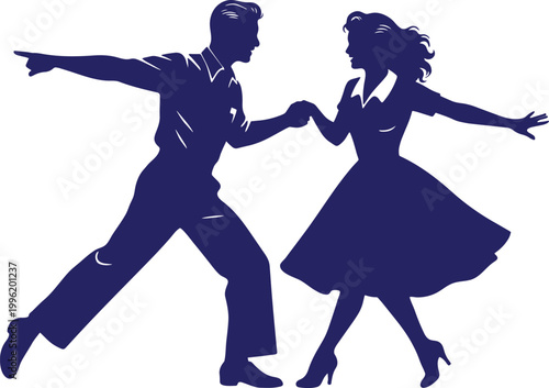 A stylized illustration of a man and woman dancing together in a dynamic pose.