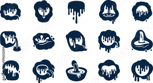 Liquid dripping and melting slime silhouettes set for creative design elements