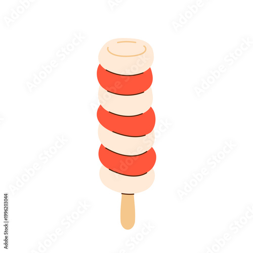 Twister ice cream spiral popsicle fruit swirl ice lolly on wooden stick isolated. Strawberry vanilla swirl frozen dessert illustration. Cold summer snack