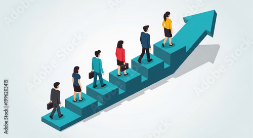 Business people climbing stairs representing career growth and success.
